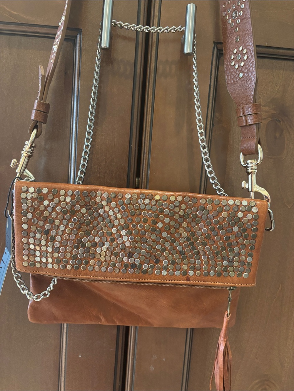 Studded Brown Leather bag LOWERED - Picture 3 of 8
